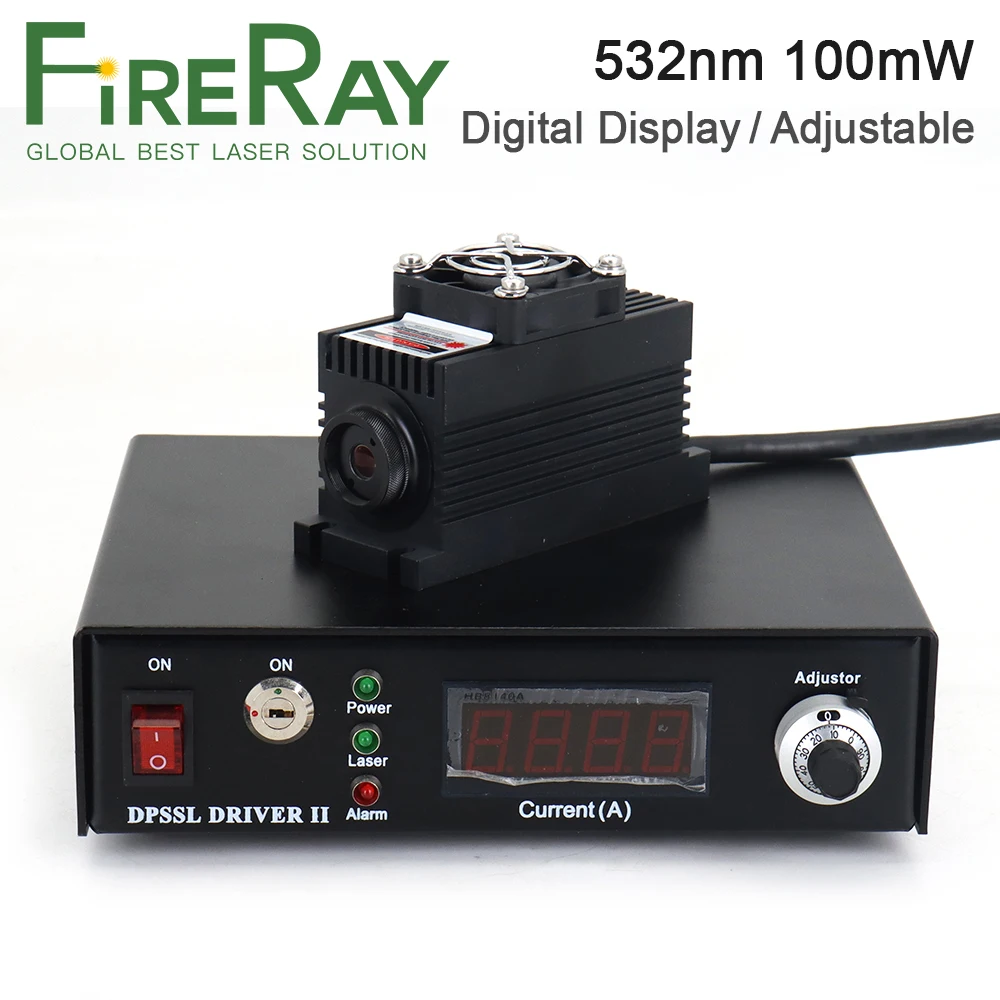 FireRay 532nm 100mW Digital Display Adjustable Laser Module TEM00 Single Mode Green Solid-state Laser Optoelectronics