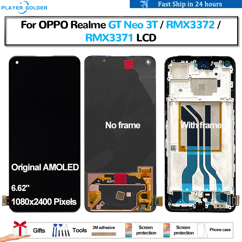 

Original AMOLED For OPPO Realme GT Neo 3T RMX3372 RMX3371 Pantalla lcd Display Touch Panel Screen Digitizer Assembly Replacement