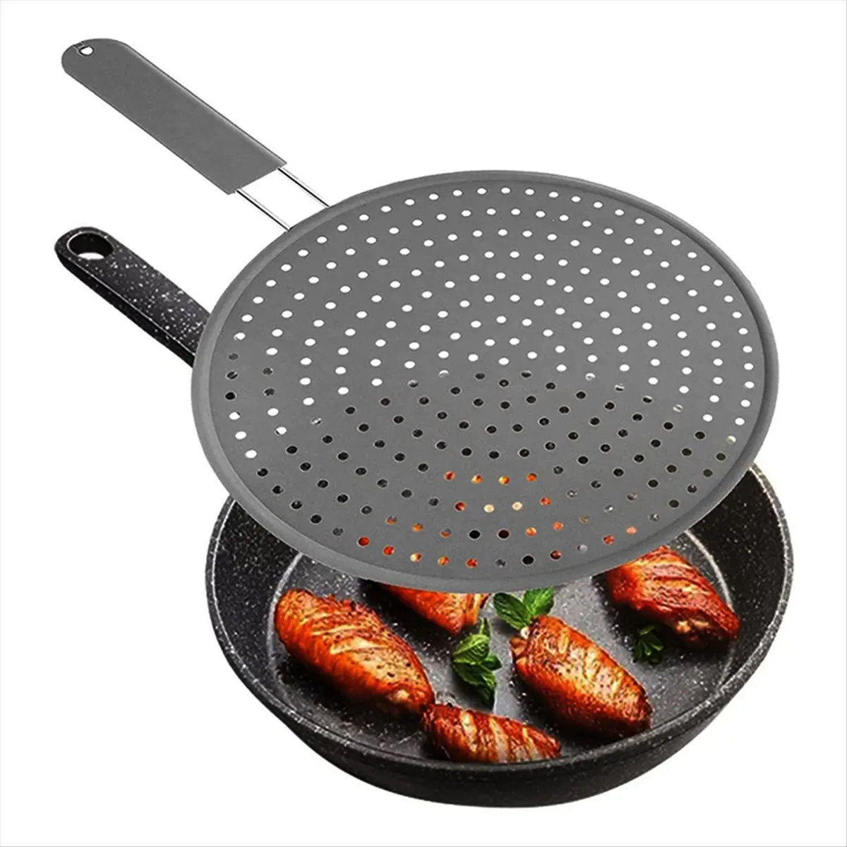 wilwill Kitchen Splash Plate with Handle Isolation Hot Oil Protection Plate Drain Plate Cover Kitchen Frying Pan Cover