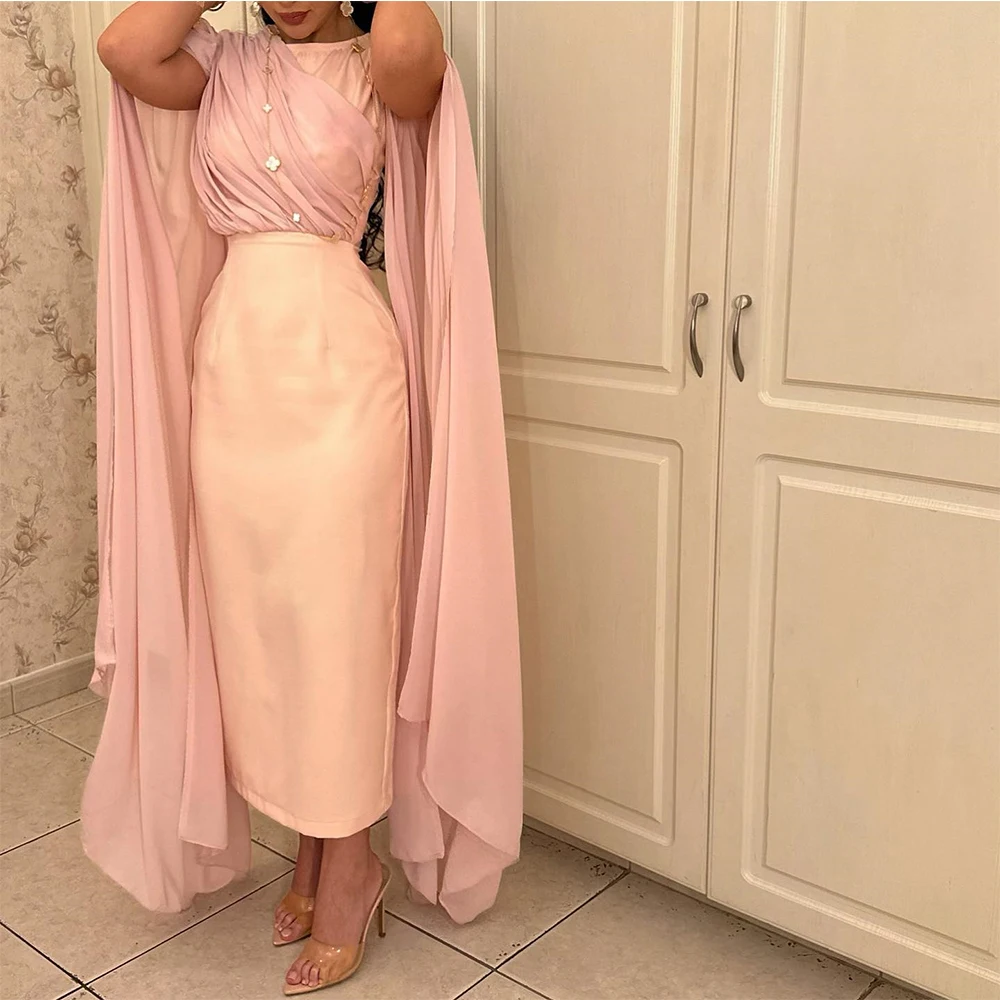 

Customized Temperament Pleat Girdling Crew Neck Ankle Length Straight Vestidos Para Mujer Chiffon Draped Contrast Color платье