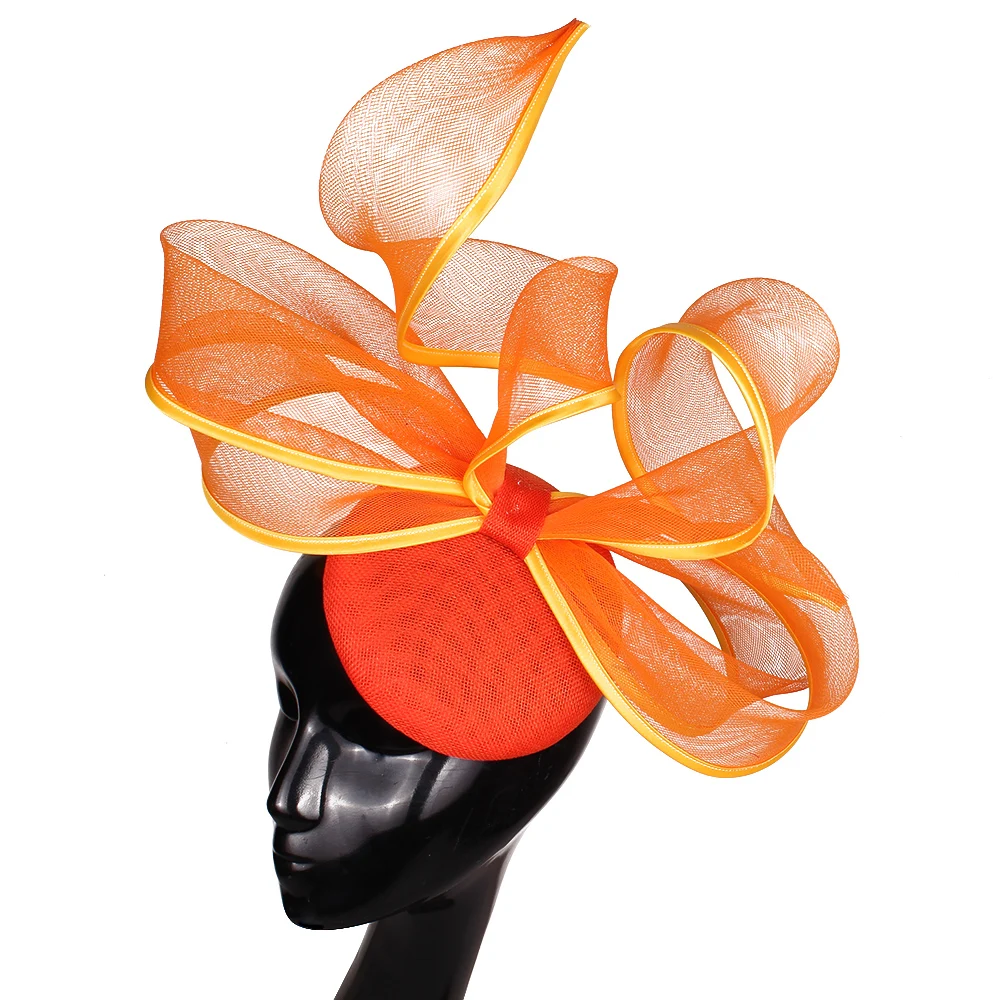 

2024 New Women Gorgeous Occasion Big Fascinator Hat Wedding Bride Headwear Beige Fedora Cap With Hair Pin Mesh Hair Accessories