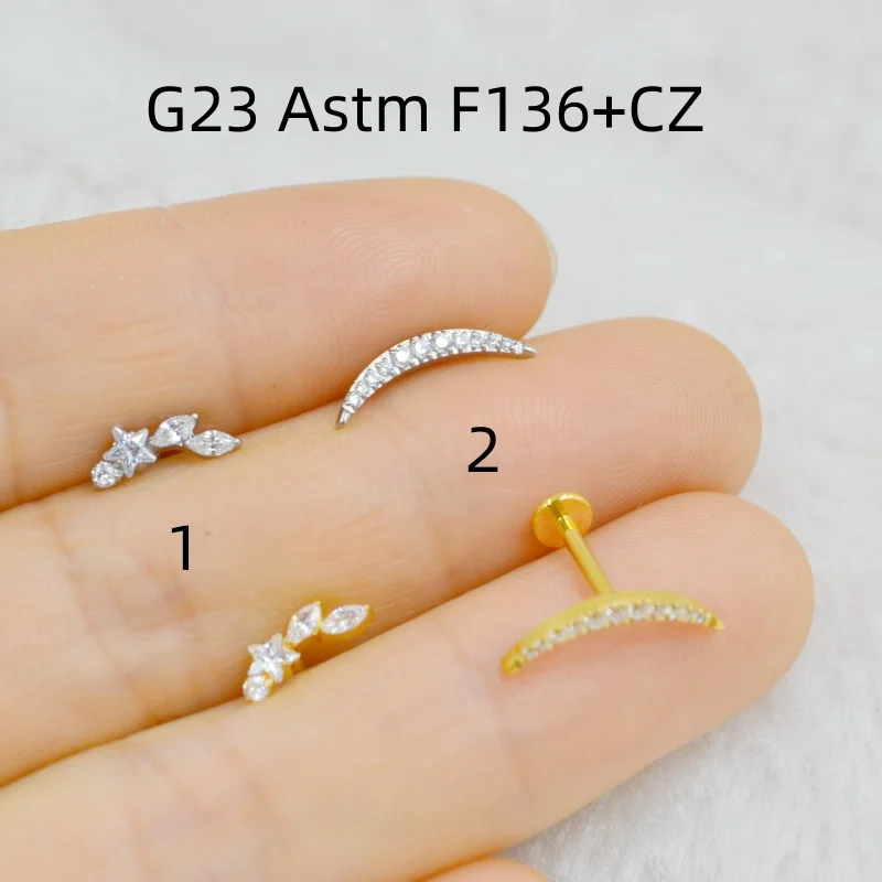 

10 шт. украшения для тела 16 г G23 титановый лист CZ губная серьга-бар ушная спираль хрящ козелка ладья шпилька ювелирные изделия для пирсинга НОВЫЙ
