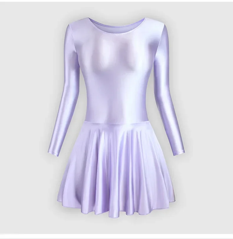 المرأة طويلة الأكمام ضيق مطاطا لامعة حريري فستان رقص اليوغا الصلبة على شكل ممارسة تنورة الجمباز يوتار ملابس السباحة Dancewear