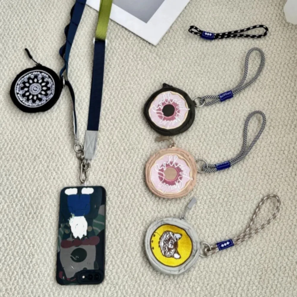 Bolsa de cambio, Mini monedero bonito con cuerda, Donut, llavero de nailon, billetera, bolsa para auriculares bordada con cremallera de gato para exteriores