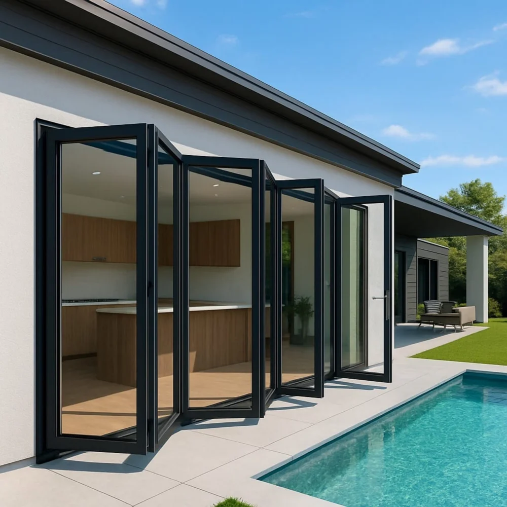 UV Protective Bi Folding Door Hurricane Impact Resistant Integral Forming Heavy Duty Folding Doors Luxurious Villa Folding Doors