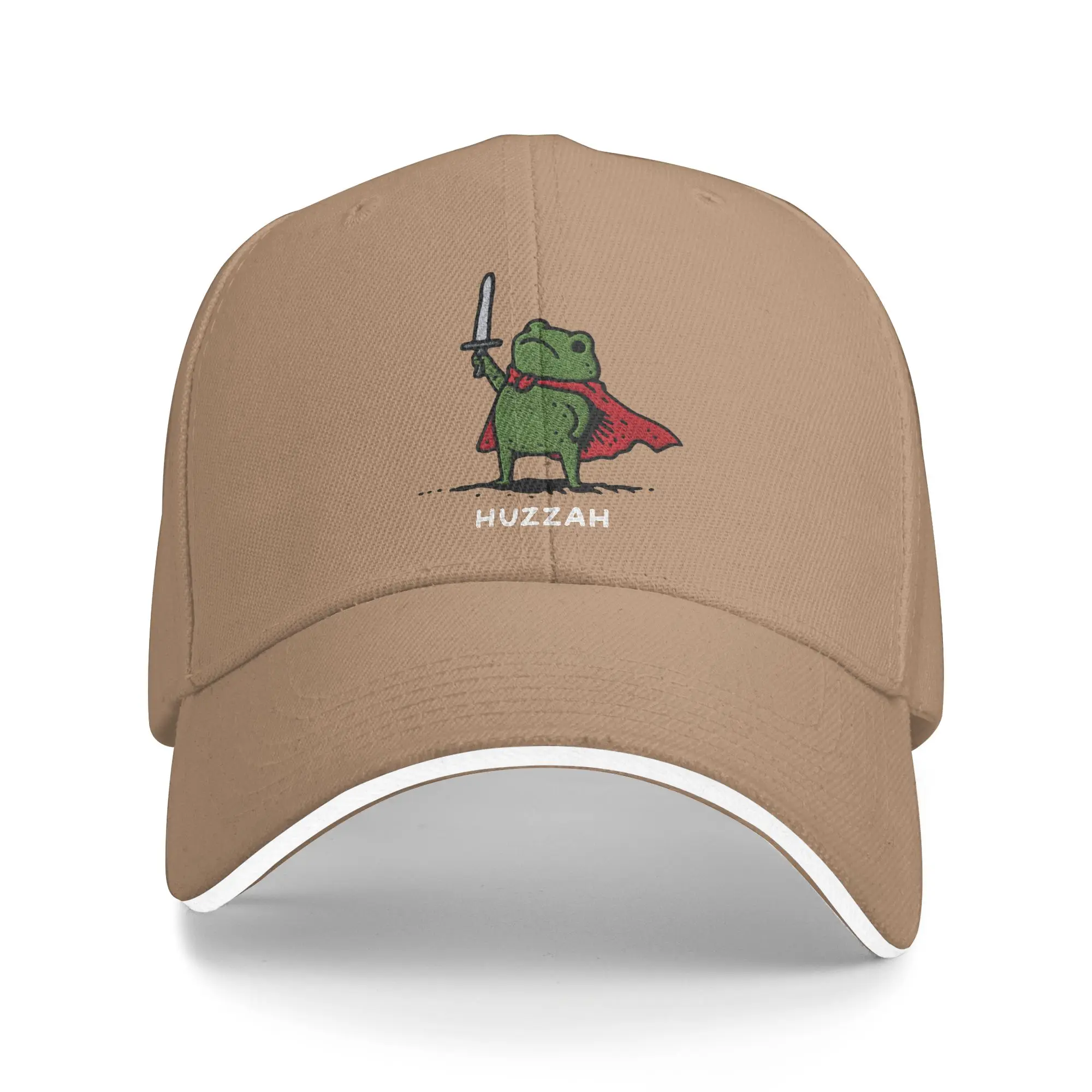 Huzzah Frog Cute Knight Meme Sandwich Caps Men Women Vintage Baseball Funny Sword Fantasy Washable Fitted All seasons Hats Adult
