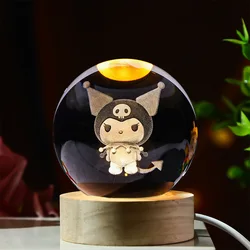 Hot 6cm 3D Crystal Ball Stitch Pikachu Kuromi Princess Hello Kitty Crystal Planet Night Light Laser Carving Children's Gifts