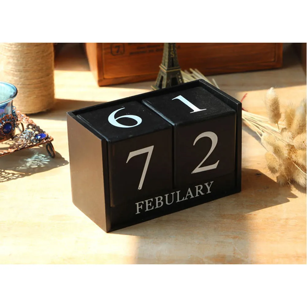 Wooden Perpetual Desk Calendar Manual Date Month Number Blocks for Home Office Table Decor