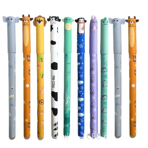 4/8pcs Colors Erasable Gel Pens with Erase Ink Cute Animal Pen Colours 0.6mm Tip Fine Ballpoint Pens for School Office Gift