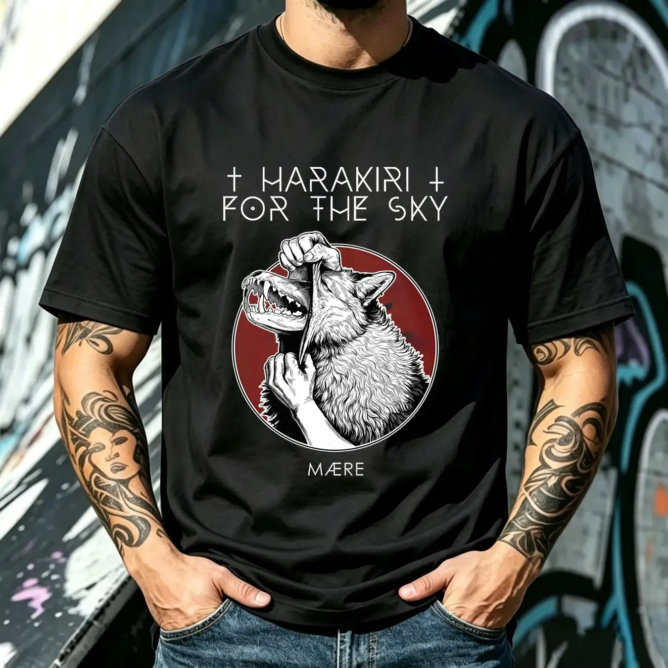 washed T Shirt Harakiri For The Sky Mære Black OFFICIAL vintage Washed Breathable Casual Soft designer clothes fashion graphic