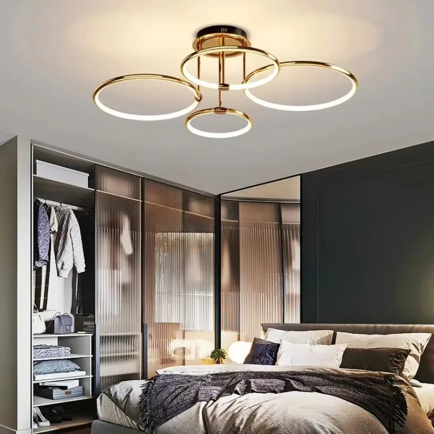 Modern LED Pendant Light Minimalist Circular Electroplated Remote Dimmable Living Room Dining Room Exhibition Hall Chandelier