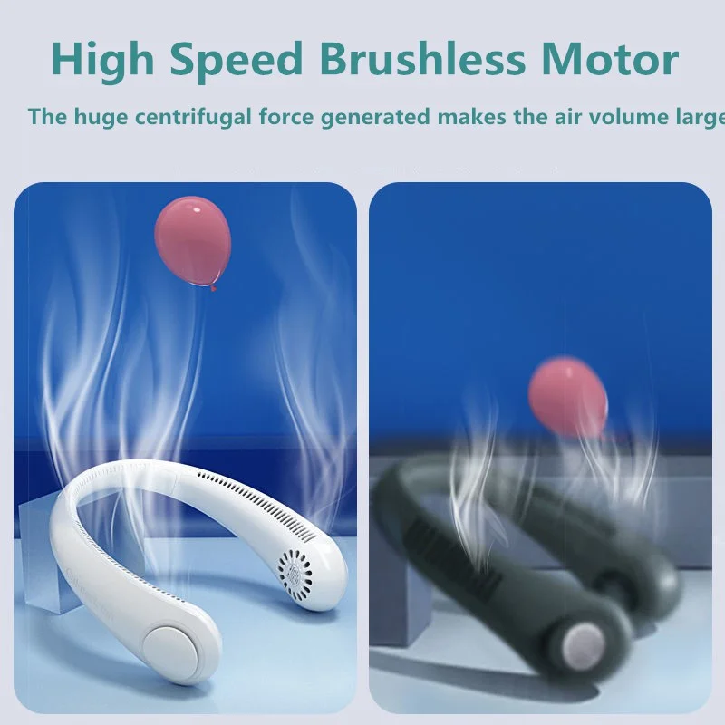 2024 1200mAh New Mini Neck Mounted Fan Portable Bladeless Neck Rechargeable Air Cooler 3 Speed Mini Summer Sports Fan Outdoor