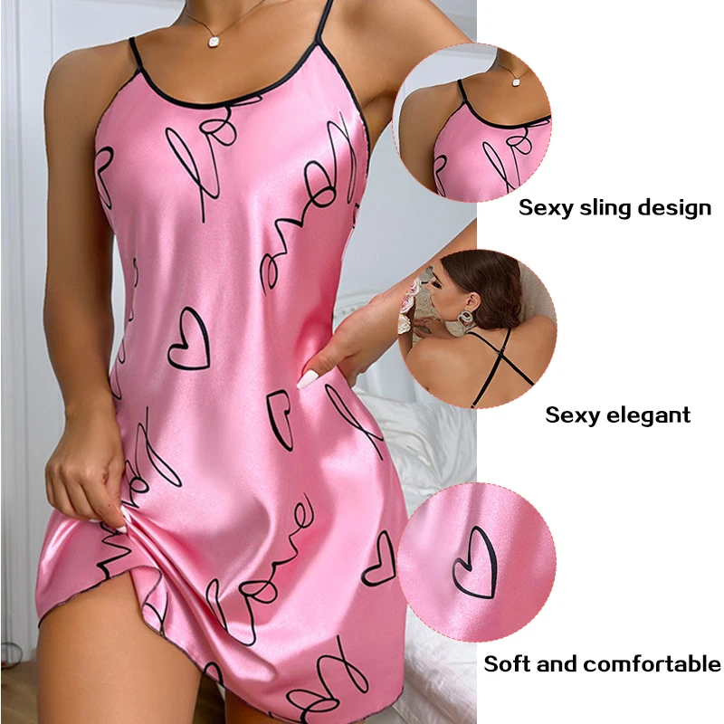 Women Sleeveless Sleepwear Mini Pajamas Spaghetti Sling Home Clothes Nighty Satin Soft Sexy Simple Female Nightwear