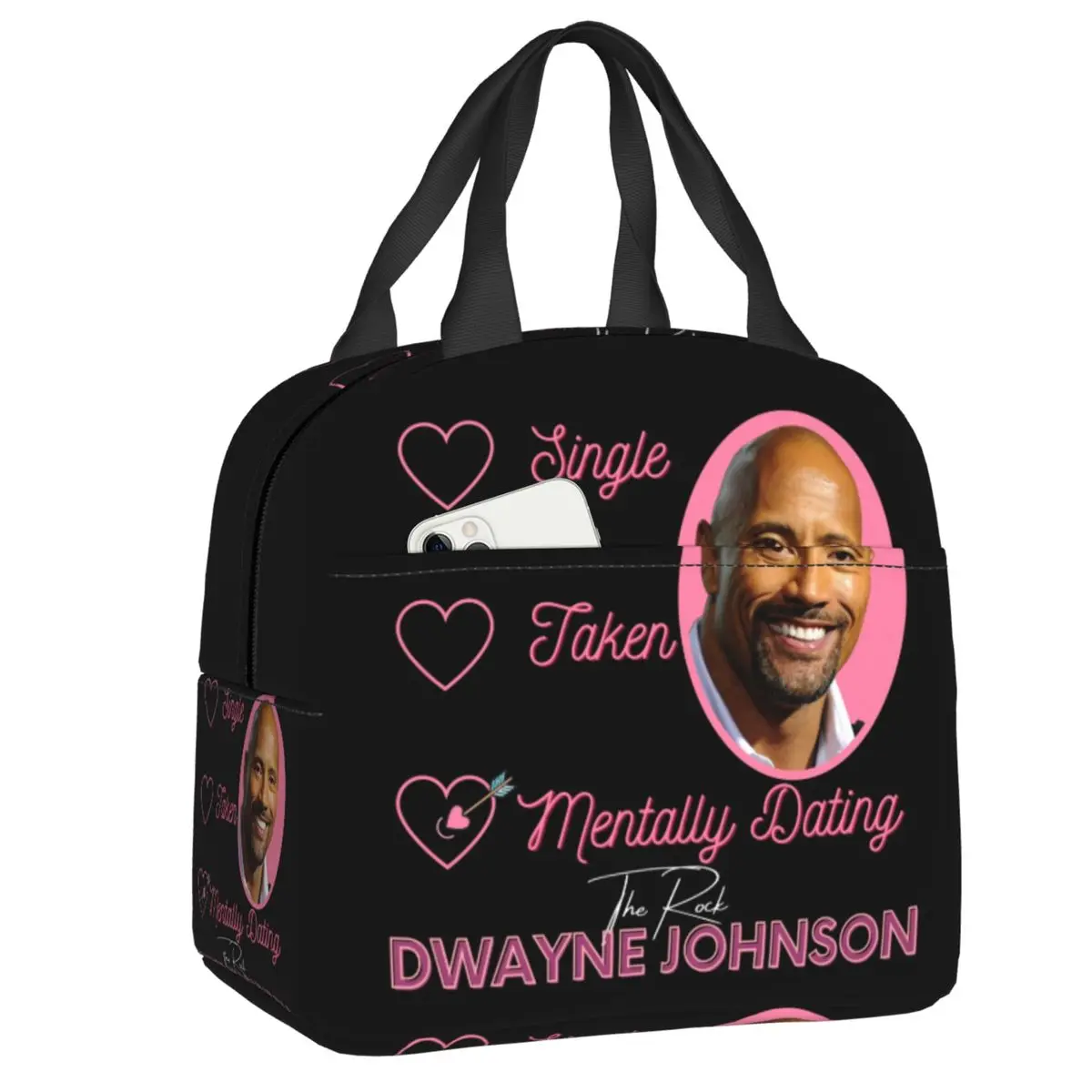 Custom The Rock Face Dwayne Portable Lunch Box Women Waterproof Famous Actor Johnson Thermal Cooler Food Insulated Lunch Bag