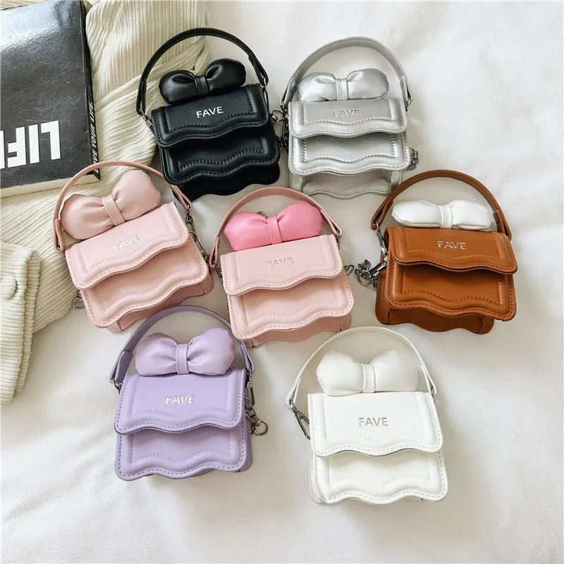 Sweet Bow Children\'s Small Square Shoulder Bags Lovely Women Girls Mini Crossbody Bag Cute Princess Coin Purse Chain Handbags