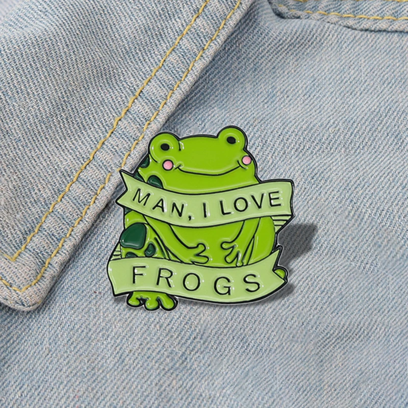 Man, I Love Frogs Enamel Pins Custom MILF Brooches Lapel Badges Cartoon Funny Animal Jewelry Gift for Kids Friends