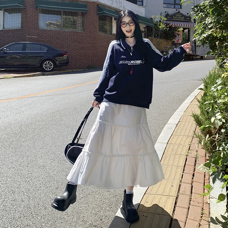 

Set of College-Style Loose Sweatshirts, Korean Retro Couple TopsALoose-fitting slimming long dress