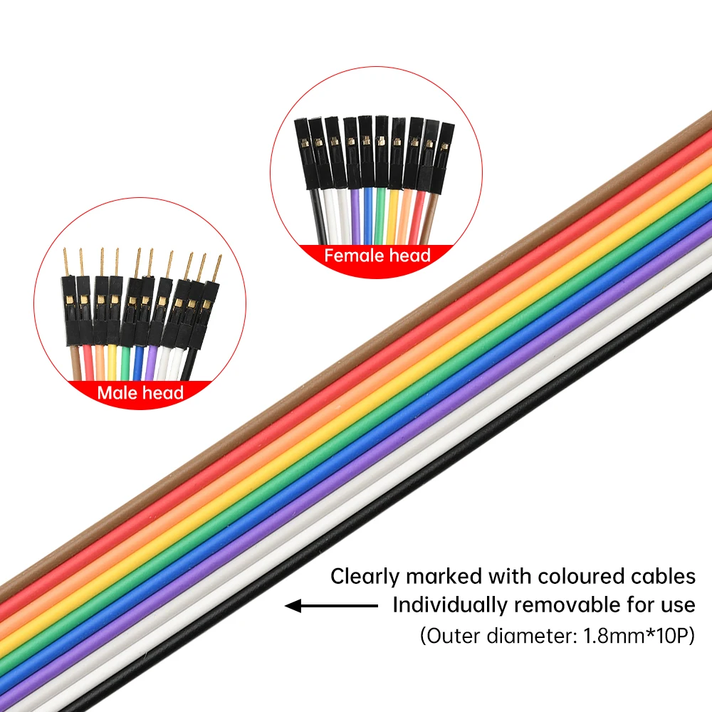 10PIN Pure Copper DuPont Wire Male to Male, Female to Male, Female to Female, 2.54 Terminal Connection Cable 28-Core Gold-Plate
