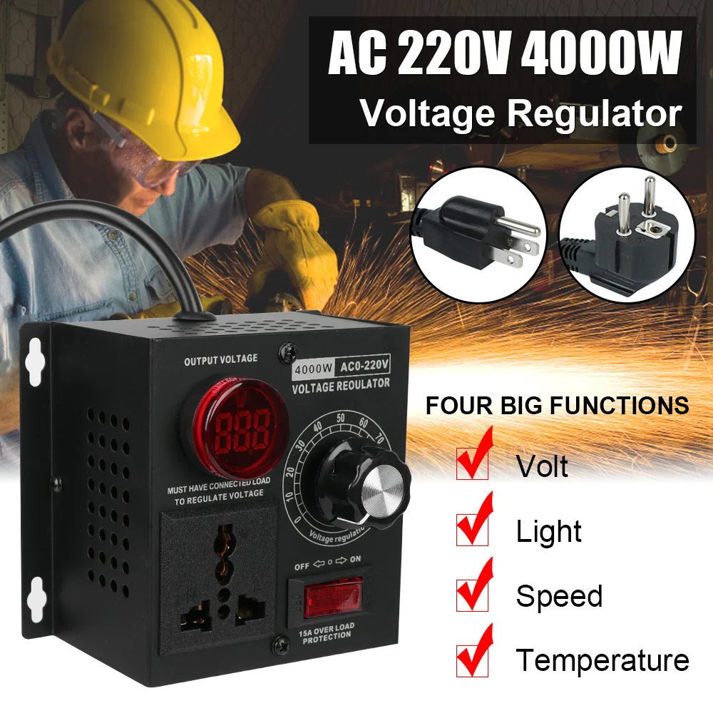 AC 220V 4000W Voltage Regulator Compact For Light Speed Temperature Volts High Power Variable Voltage Controller Portable