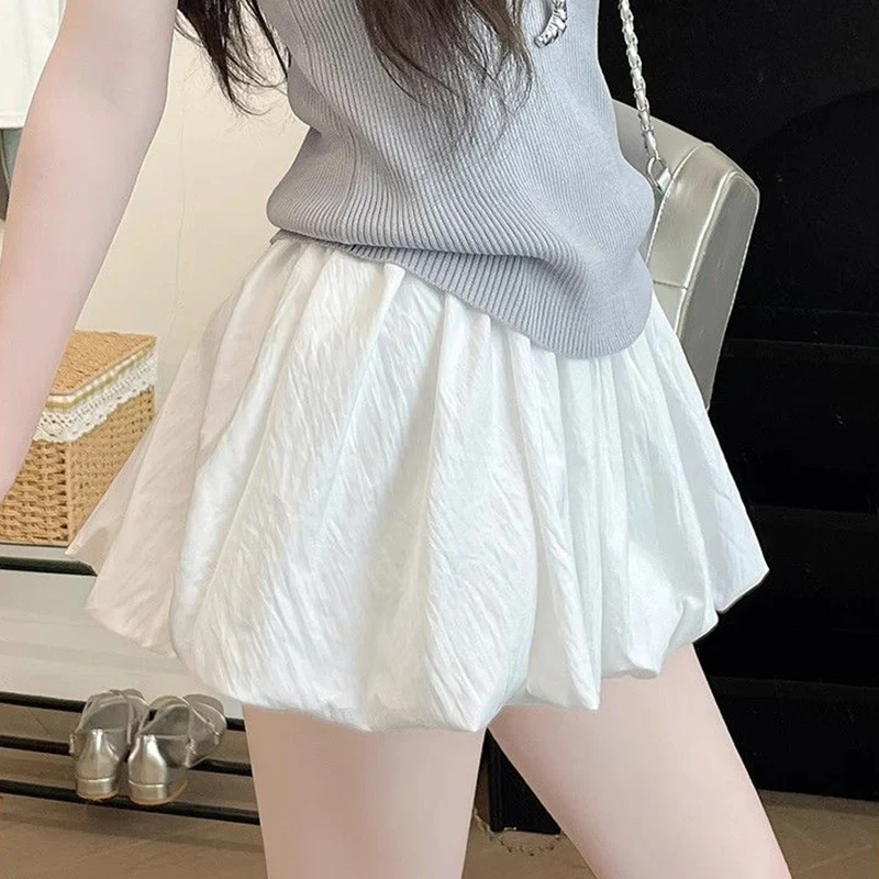 Summer Women Ruched Designer Loose Skirts Girls Fashion High Waist Thin Short Dress Lady Chic Korean Sweet A-line Skirts