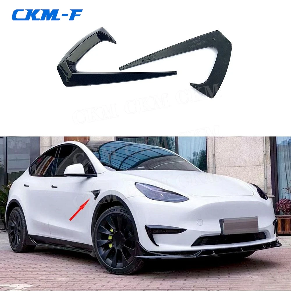 

Carbon Fiber Car Side Fender Knife Stickers ABS Black Emblem Badge Decals Trim Styling for Tesla Model Y 2021+