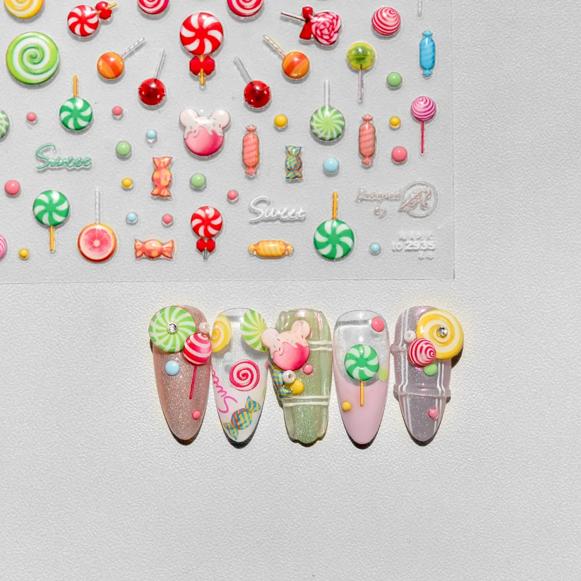 5D Pudding-Gelee-Dessert-Frucht-Kirsch-Rosa-Klauenabdruck-Schleifenknoten-Liebesherz-Sterne-Nagelkunst-Aufkleber, selbstklebende Maniküre-Dekoration – Detail 10