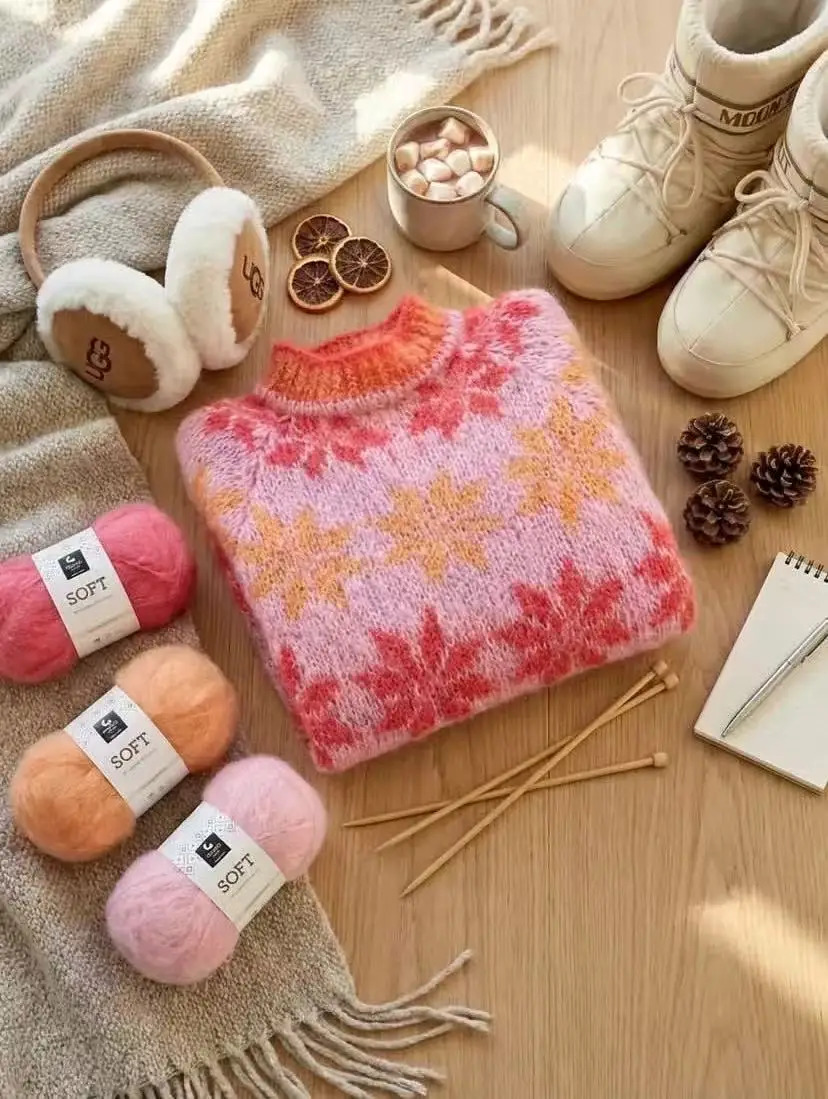 Autumn and Winter Loose Korean Lazy Gradient Round Neck Knitted Shirt for Women, Versatile and Fashionable