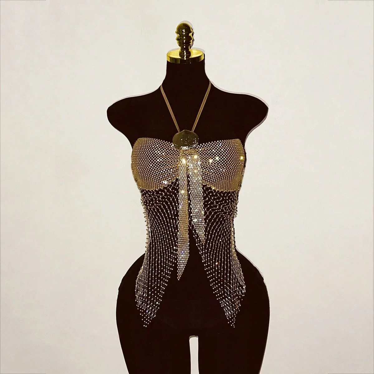 

Блестящий топ с пайетками и стразами для женщин: сексуальный, прозрачный, с вырезами, сетчатый, без спинки, с воротником-халтер, укороченный, для вечеринок и клубов