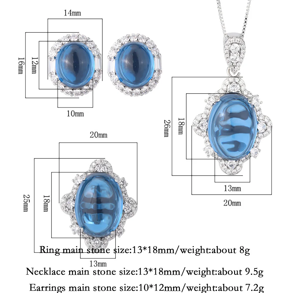 New Trend Vintage Royal Blue Sapphire Necklace Pendant Ring Earrings Wedding Party Fine Jewelry Sets for Women Gift Accessories