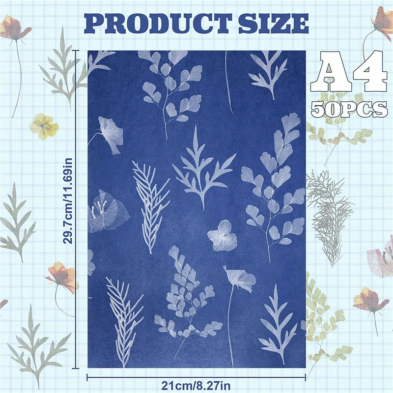 Qy-100 ورقة طقم ورق بصمة الشمس ورق أزرق أبيض ورق شمسي عالي الحساسية ورق طباعة الشمس DIY (A4/8.27X11.69 بوصة)