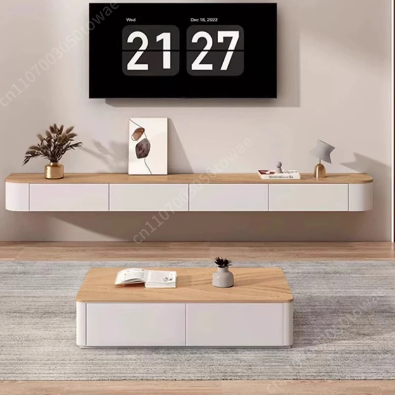 Floating Wall Mounted TV Stand, Modern Curved Round Corner Media Console Cabinet for Living Room