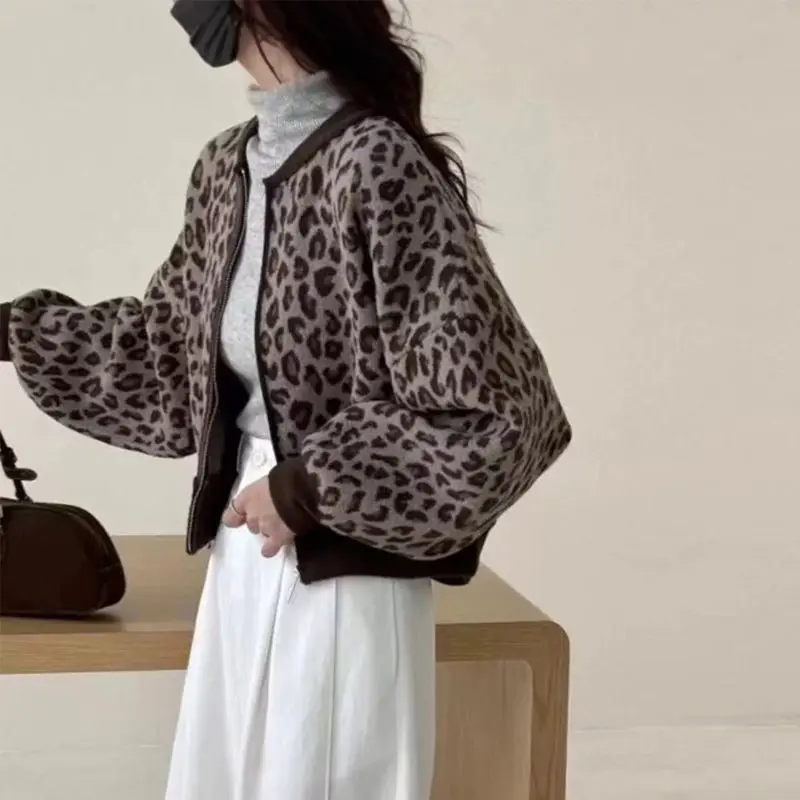 Dames lente en herfst nieuwe temperament mode Joker luipaardprint mode jas honkbal uniform korte luipaardprint jas