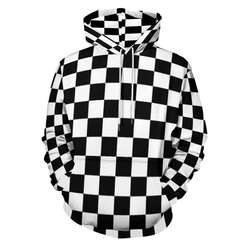 

Contrast Color Plaid 3D Printed Hoodies Men Long Sleeves Twisted Wave Sweatshirt Pullover Fashion Autumn Streetwear Hooded Coat