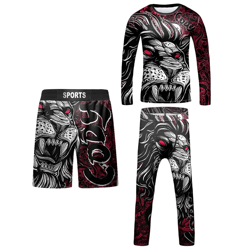 Kid MMA Rashguard Jiu jitsu T-shirt+Pant Sets Bjj Gi Kickboxing Clothing Boys Children Muay Thai Shorts MMA Compression Shirts