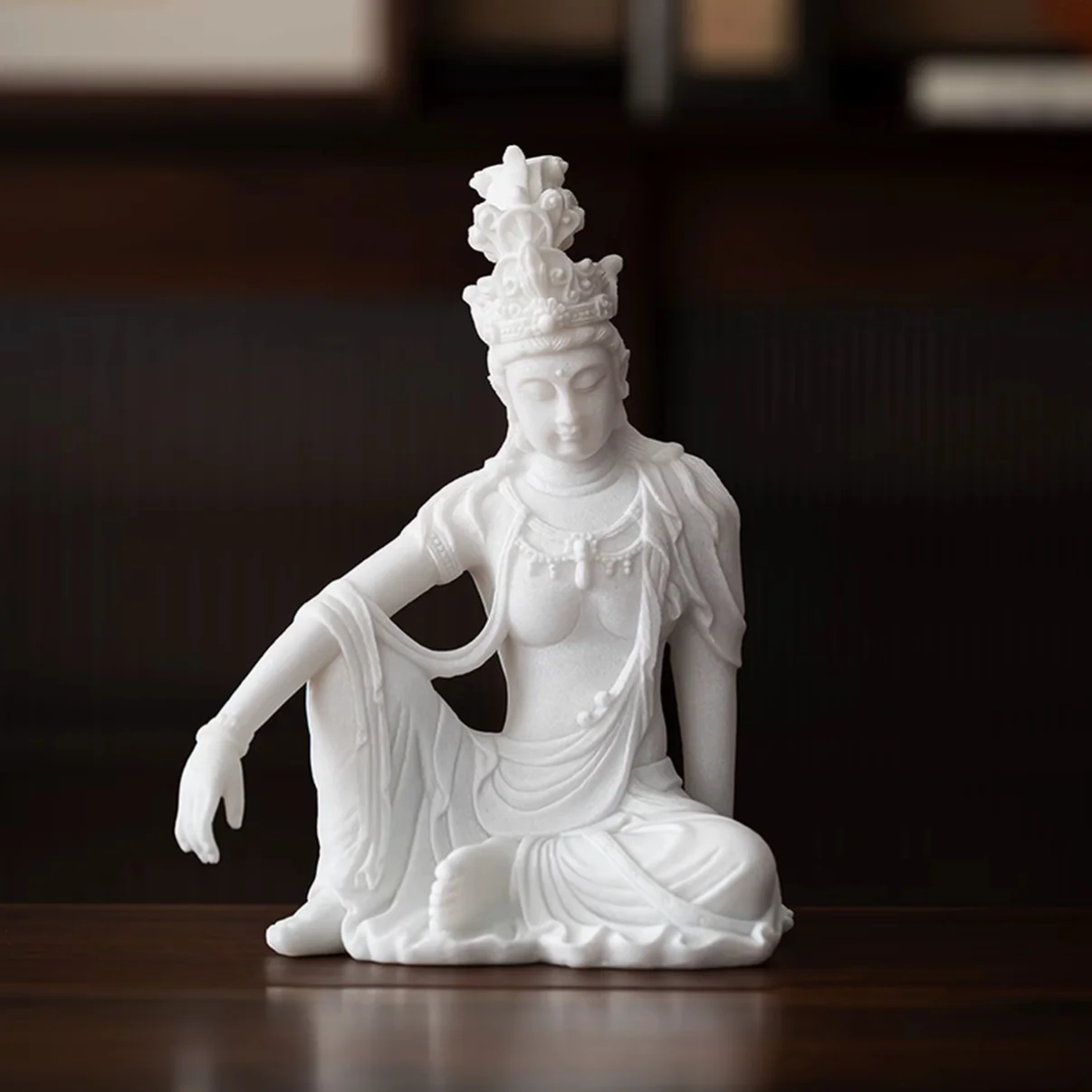 Exquisite stone carvings Shuiyue Guanyin Bodhisattva Buddha statue home office feng shui auspicious Chinese style ornaments