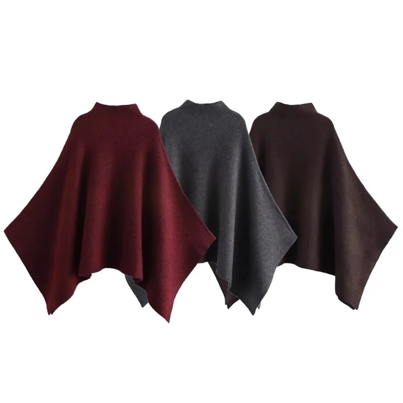 Women's Shawl Wrap Poncho Cape Cardigan Shawls for Fall Winter Spring Loose Stand Collar Asymmetric Knitted Cape Jacket