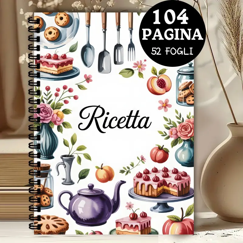 Libro de recetas italiano, colección Gourmet italiana, ilustracións de postres vibrantes de 104 páginas y entusiastas de la cocina y planes de comedor DIY