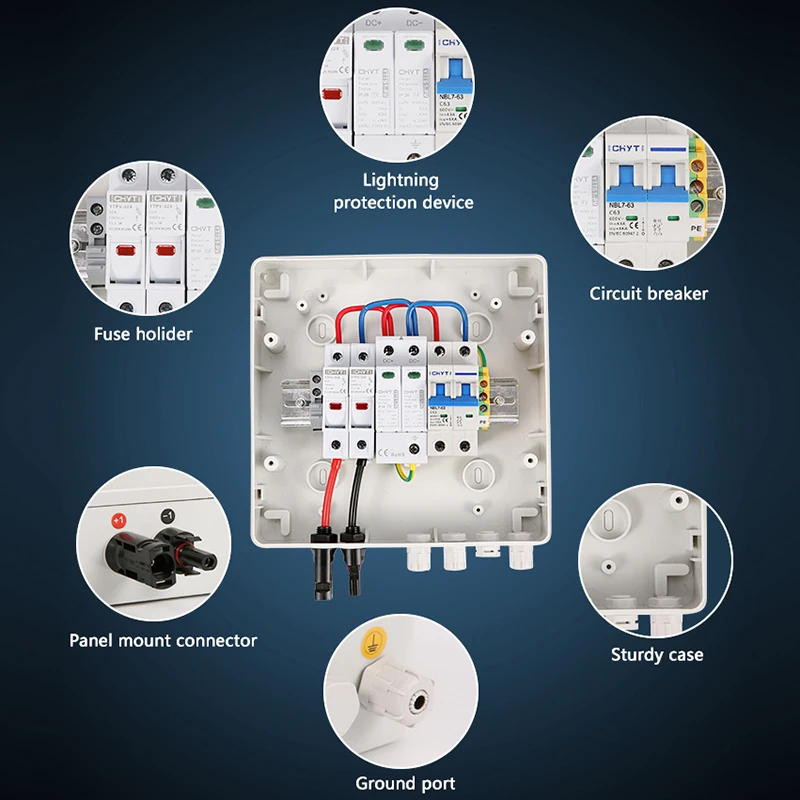 Imagem -03 - Solar pv Combinador Caixas Proteção contra Surge Lightning Caixa de Distribuição dc Impermeável ao ar Livre Montado 600v Ip65 1-in1