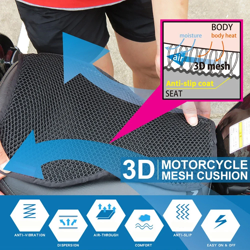 Cojín para asiento de motocicleta, 1 piezas Almohadilla de asiento de motocicleta de malla 3D Sport Touring Funda de asiento de motocicleta transpirable, topes, caliente, sudoroso