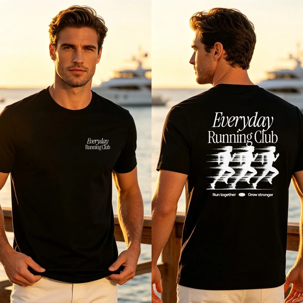 Everyday Running Club Tee Vintage Runner Graphic Fitness Shirt Unisex Trendy Summer Gym Sports Tops Cotton Short-sleeve Tees