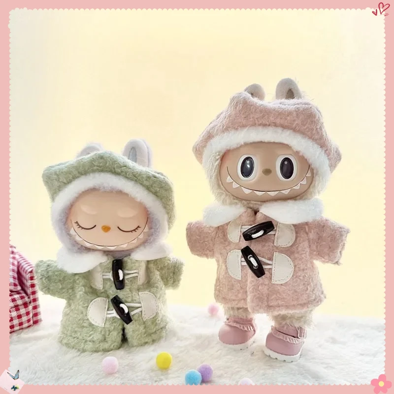 15-17cm labubu mini boneca para coreia kpop exo roupas de ano novo boina hexagonal casaco roupas acessórios ídolo pingente