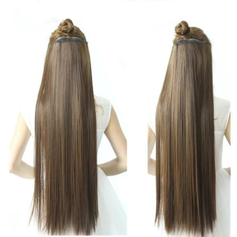 Zolin 32inch 80cm Super Long Straight Hairpiece One Piece With 5Clips Clip In Hair Extension Naturl Black Brown Color