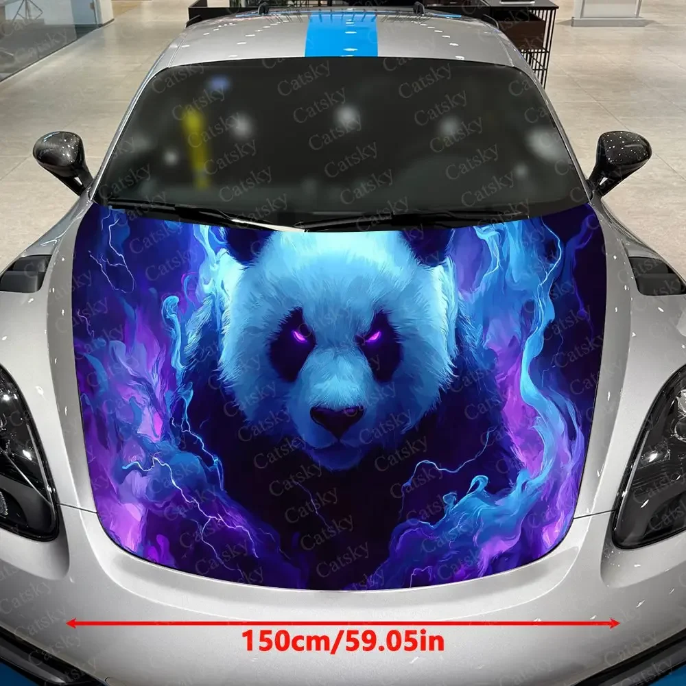 Illusion Flame Panda Car Vinyl Wrap, PVC Waterproof Car Hood Sticker, Self-Adhesive Scratch-Resistant Stickers