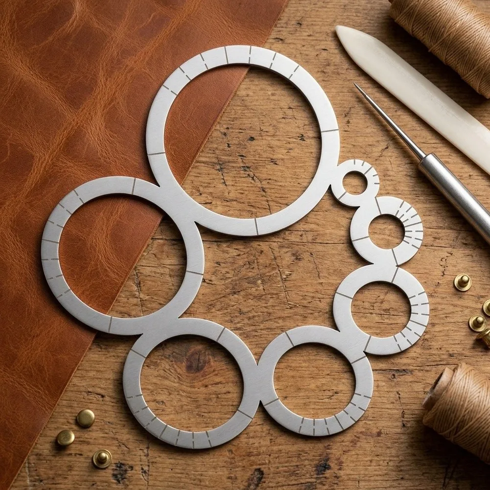 DY008A Stainless Steel Leather Cutting Angle Ruler, 7 Radius Circular Template For Handmade Leather Craft Tool