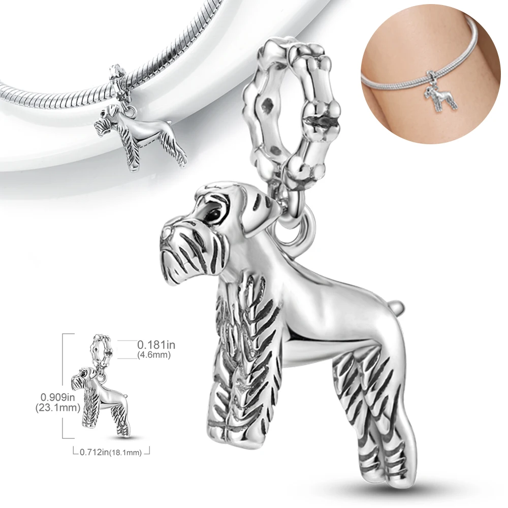 Original Charms 925 Silver Cute Pet Schnauzer Dog Pendants Fit Charms Plata 925 Bracelets For Women Jewelry Making Fine Gifts