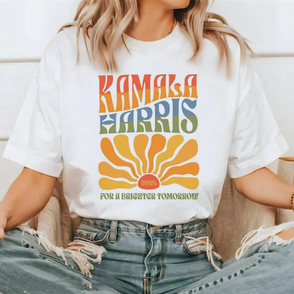 Kamala Harris For A Brighter Tomorrow 2024 Summer Printed T-Shirt 90s Watercolor Trendy Casual Short Sleeve Top Cartoon T-Shirt