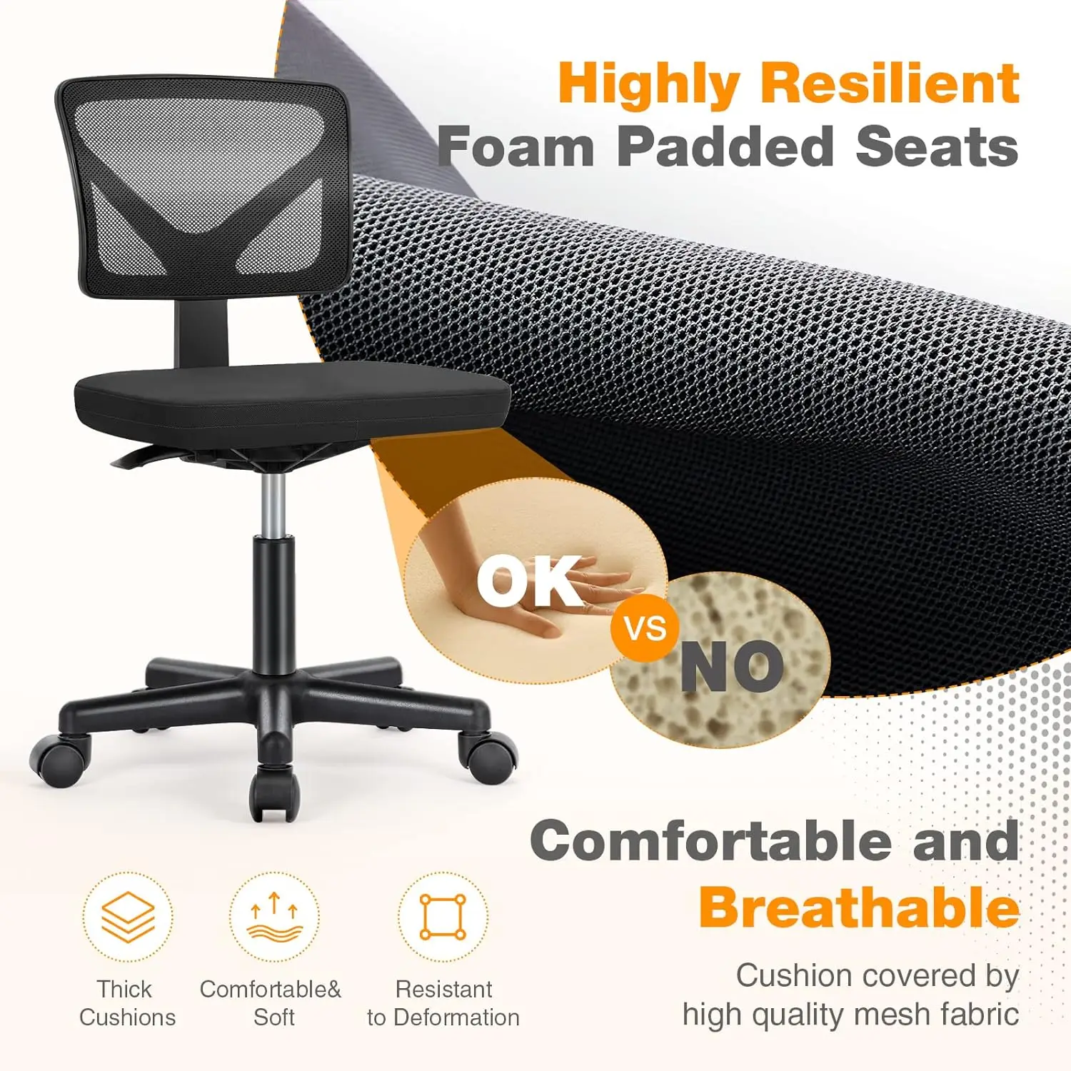 Home Office Mesh Ergonomic Computer Desk, Armrest Small Mid Back Executive Task Chair with Lumbar Support and Swivel Rolling