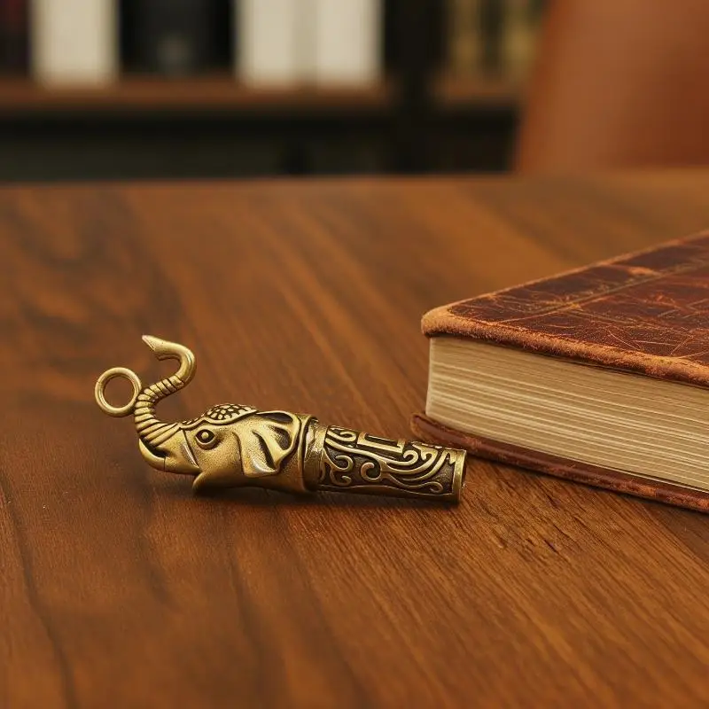 Vintage Brass Dragon Carved Whistle with Keychain Hole High Decibel Loud Portable Whistle for Outdoor Camping Travel Emergency