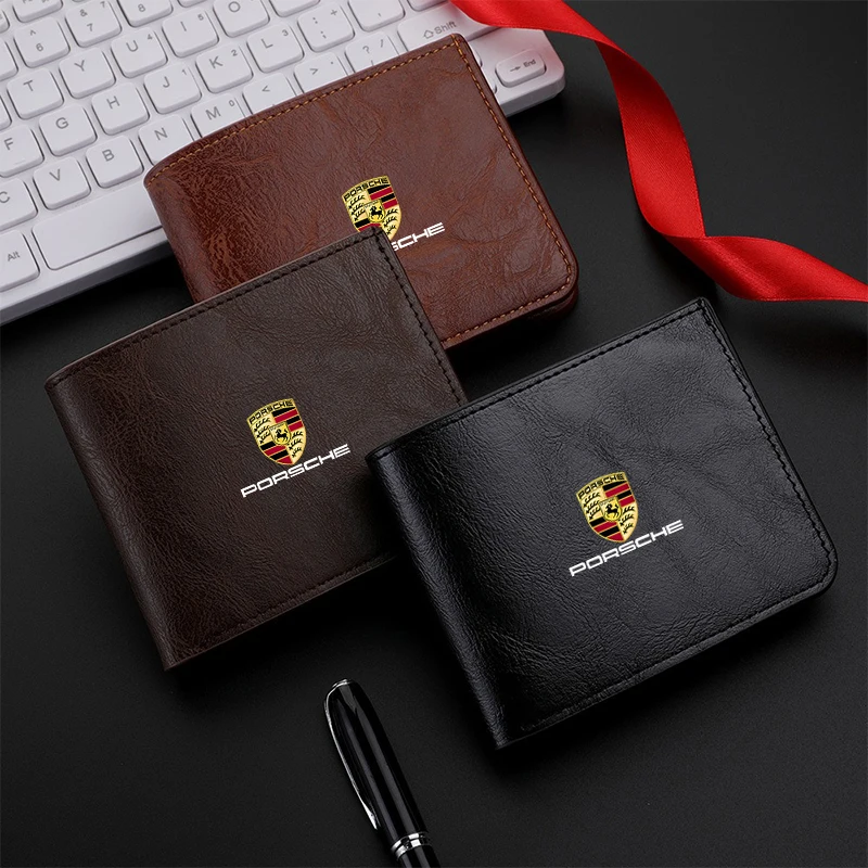 Portable Car Emblem Soft Wallet Leather Mini Credit Card Purse Small Wallet For Porsche 911 Cayenne 918 Pajun 718 Panamera Macan