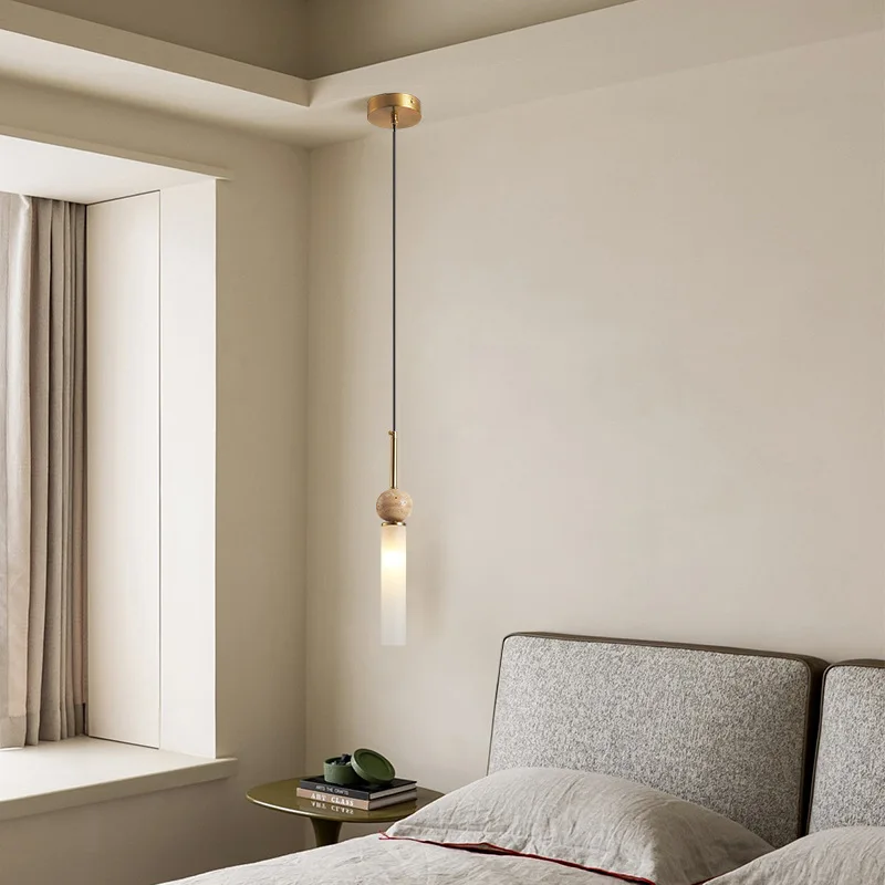 Nordic moderno casa soggiorno Lampadario a LED bancone bar camera da letto in famiglia balcone semplice lampadario in pietra gialla con grotta